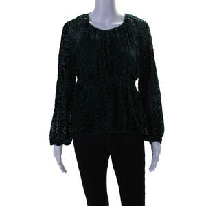 ALC Womens Long Sleeve Round Neck Velvet Spotted Sheer Top Green Size 4
